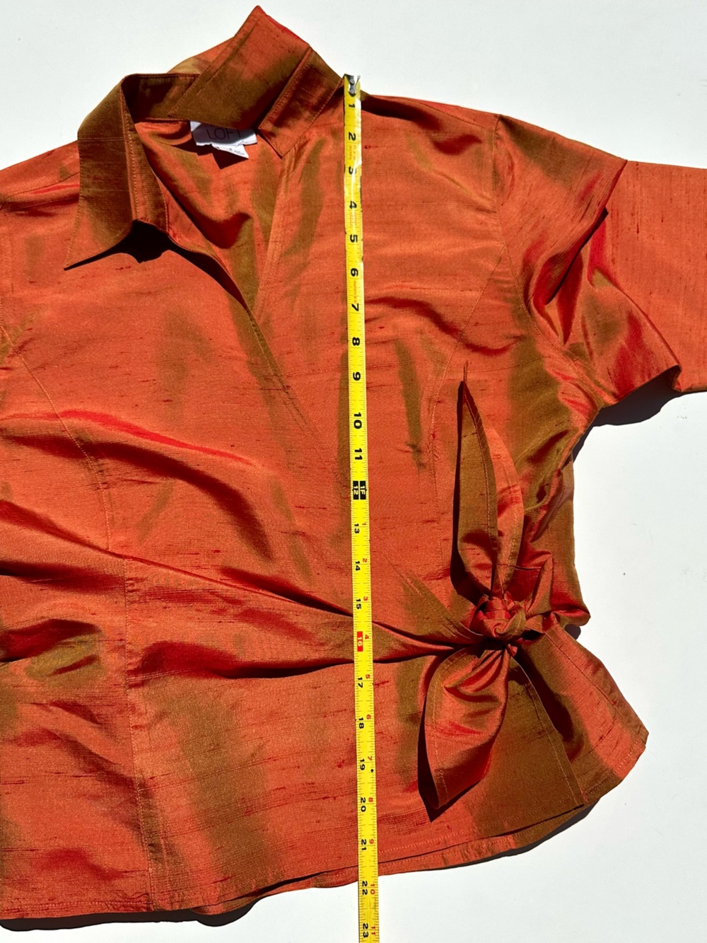 Ann Taylor Dupioni Silk Rust Orange Wrap Blouse with Side Tie, 8 - Picture 14 of 14